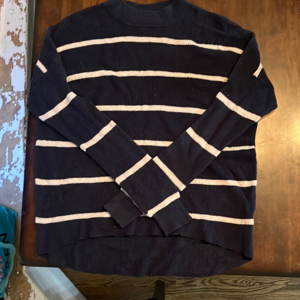 striped sweater, size says small but comes pretty big and very stretchy